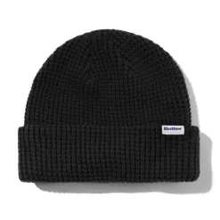 Hats|Beanies-Butter Goods Distressed Waffle Knit Beanie, Washed Black