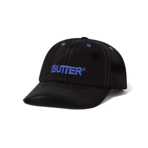 Hats|Beanies-Butter Goods Nylon Rounded Logo 6 Panel Cap, Black