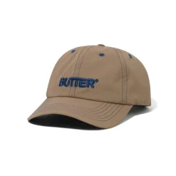 Hats|Beanies-Butter Goods Nylon Rounded Logo 6 Panel Cap, Sand