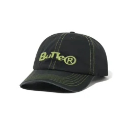 Hats|Beanies-Butter Goods Registered 6 Panel Cap, Washed Black