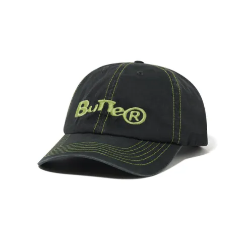 Hats|Beanies-Butter Goods Registered 6 Panel Cap, Washed Black