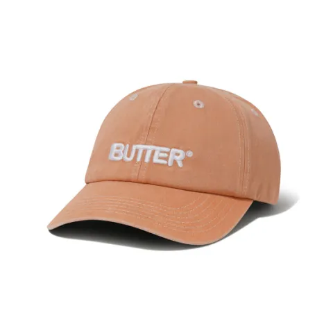 Hats|Beanies-Butter Goods Rounded Logo 6 Panel Cap, Washed Orange