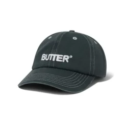 Hats|Beanies-Butter Goods Rounded Logo 6 Panel Cap, Washed Black