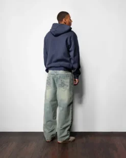 Denim Jeans|Pants-Butter Goods Scorpion Stitch Denim Jeans, Tinted Light Blue