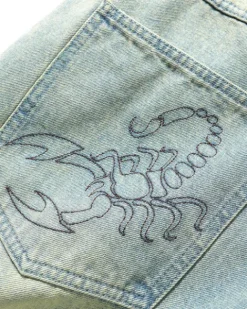 Denim Jeans|Pants-Butter Goods Scorpion Stitch Denim Jeans, Tinted Light Blue