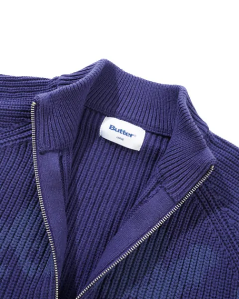 Knits-Butter Goods hout Zip-Thru Knit weater, Dark Bue