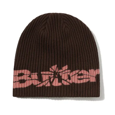 Hats|Beanies-Butter Goods Smashed Logo Knit Skully Beanie, Brown