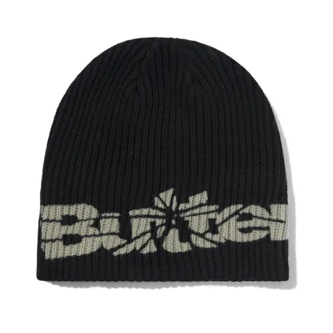 Hats|Beanies-Butter Goods Smashed Logo Knit Skully Beanie, Black