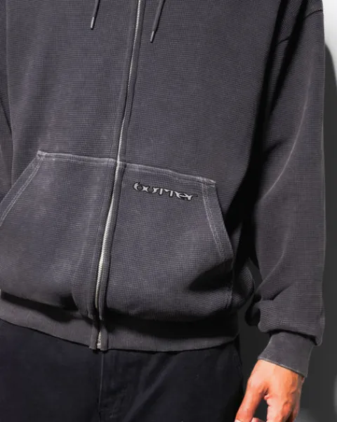 Zip-Thru Hoods|Pullover Hoods-Butter Goods Waffe Zip-Thru Hood, Back Overdye