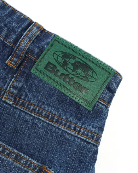 Denim Jeans|Pants-Butter Goods Wide Cut Denim Jeans, Dark Blue Slub