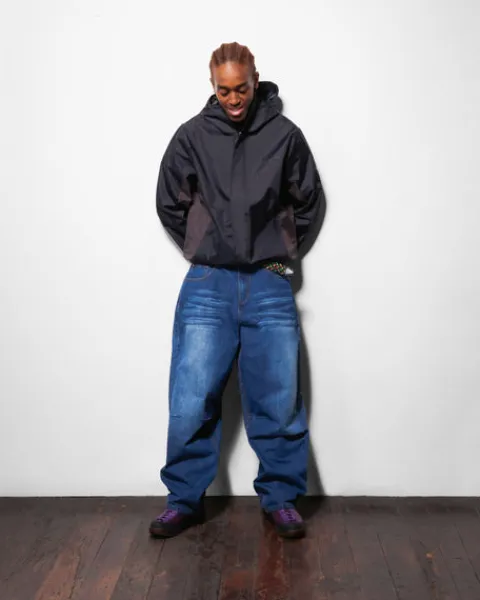 Denim Jeans|Pants-Butter Goods Wide Cut Denim Jeans, Dark Blue Slub